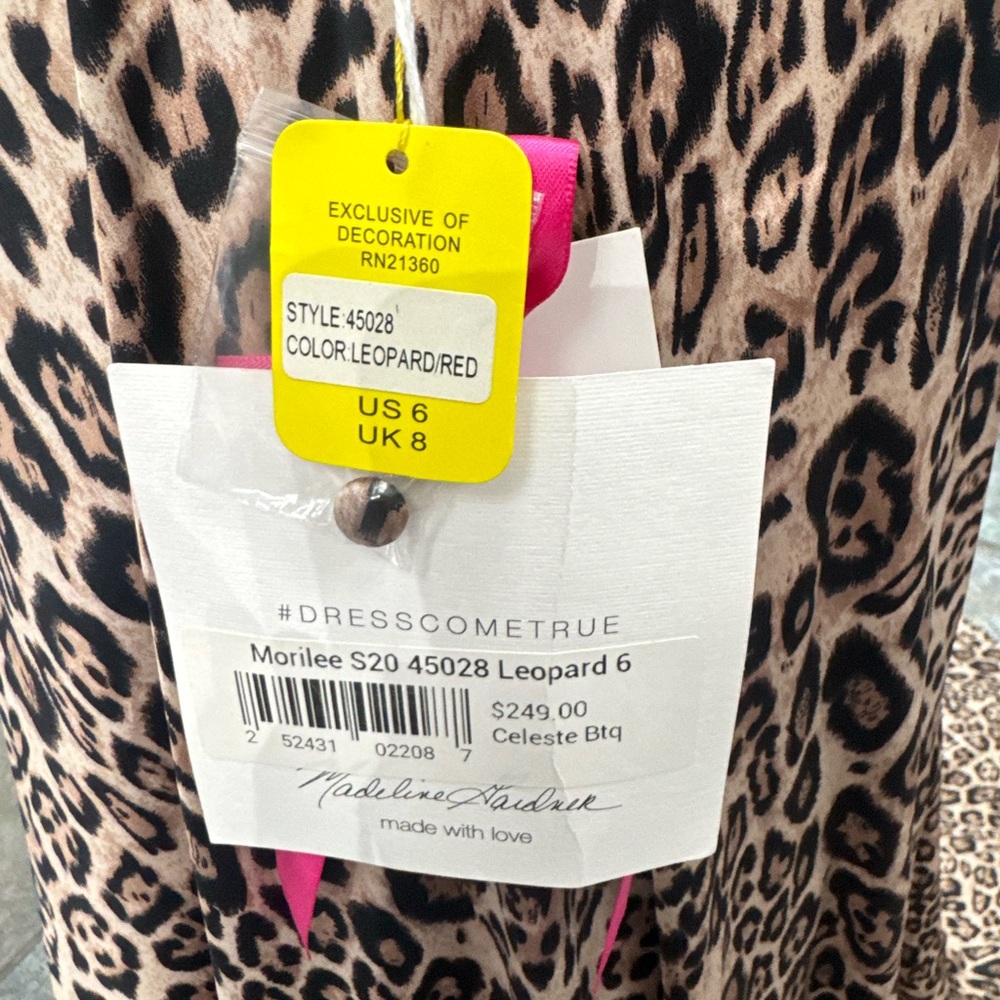 Mori Lee Leopard Print Dress with Black and Brown Tones red lining. - Picture 5 of 7